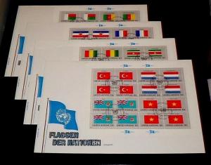 U.N. 1980, FLAG SERIES FULL SHEETS/16 ON 4 OVER SIZED COVERS, FDC NICE! LQQK!