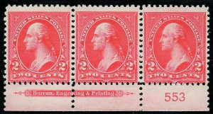 *279g PINK PLATE STRIP OF 3, NEVER HINGED, SCOTT $550