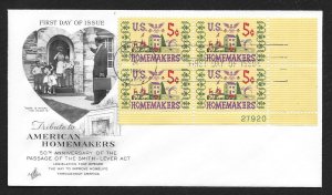 UNITED STATES FDC 5¢ Homemakers 1964 PLATE BLOCK ArtCraft