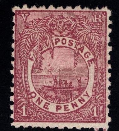 Fiji Scott 55 MH*  1896 Fijian canoe stamp perf 11,  CV$22.50