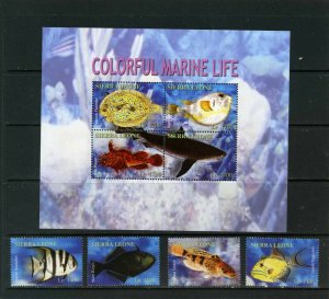 SIERRA LEONE 2004 FISH & MARINE LIFE SET & SHEET OF 4 STAMPS MNH