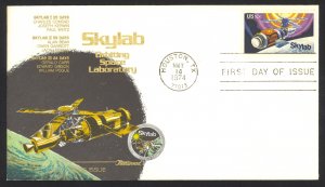 USA Sc# 1529 (Fleetwood) FDC single (b) (Houston, TX) 1974 5.14 Skylab