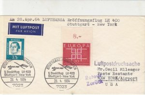 Germany 1964 Lufthansa LH400 Flight Stuttgart-New York Stamps Cover Ref 27985
