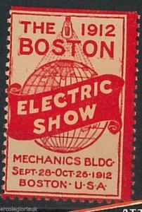 Vintage POSTER STAMP - USA 1912 -- BOSTON ELECTRIC SHOW Electricity