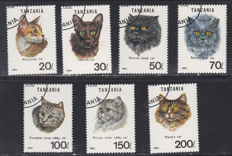 Tanzania # 967A-967G, Cats, Used Set, 1/4 Cat.