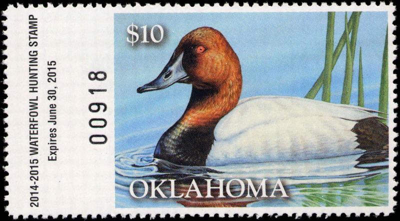 OKLAHOMA  #35  2014 STATE DUCK STAMP CANVASBACK  By Shea Meyer