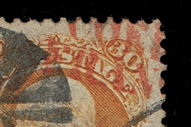 STUNNING SCOTT #71 USED 30₵ VF TRIPLE CANCELED RED STEAMSHIP - PRICED TO SELL