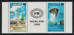 New Caledonia New Zealand 1990 Stamp Exhibition 2v Strip Black label 1990