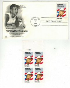 Baseball ROBERTO CLEMENTE  Pittsburgh Pirates Puerto Rico FDC + MINT PLATE BLOCK