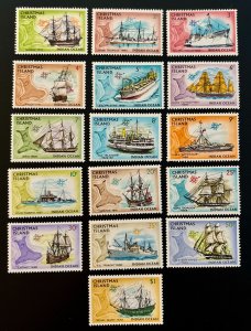 Christmas Island 39-54 / 1972-1973 Ships & Map Stamps / Complete Set / MNH