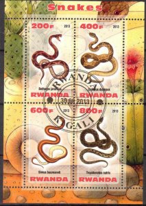 {g054} Rwanda 2013 Snakes sheet Used / CTO Cinderella