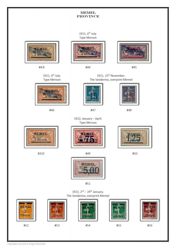 Memel Province Memelland Klaipėda Region 1920-1923 PDF DIGITAL STAMP ALBUM PAGES 