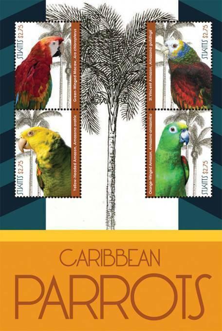 St Kitts - Caribbean Parrots on Stamps - 4 Stamp  Sheet STK1210H