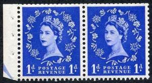 SB22 QEII 1d Wmk Tudor Booklet Pane of Two Perf Type I (1/2v) U/M Good Perfs