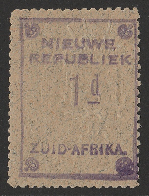 TRANSVAAL NEW REPUBLIC 1887 1d Violet with embossed arms on blue granite paper