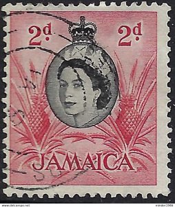 JAMAICA 1956 QEII 2d Black & Carmine-Red SG161 FU