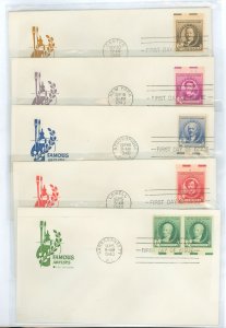 US 884-888 Pair/Single FDCs, Complete Set with Matching Cachets