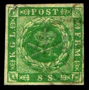 1857 Denmark #5a Dotting in Spandrels Wmk 111 - Used - VF - CV$80.00 (ESP#3799)