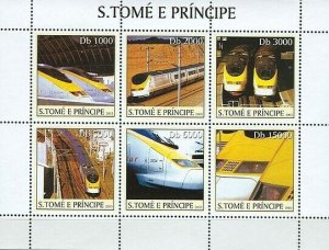 S. TOME & PRINCIPE 2003 - Eurostar trains 6v. Scott Code: 1561