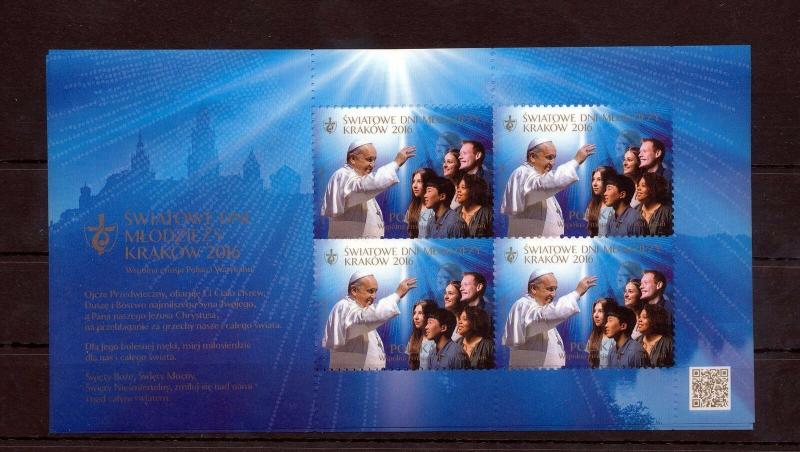 Poland 2016 Pope Krakow 10ZL Sheet MNH (Zc 792s