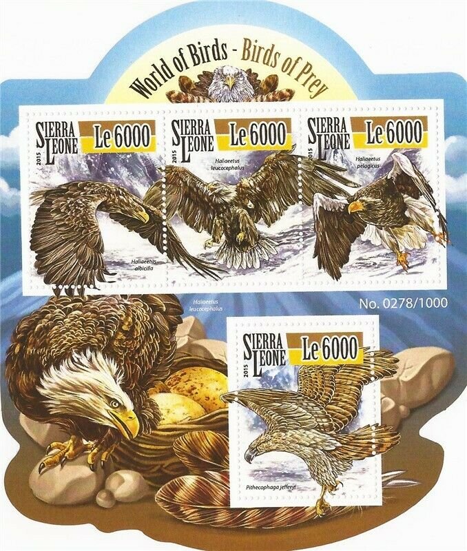 Sierra Leone - 2015 Birds of Prey - 4 Stamp Sheet - 19Q-121