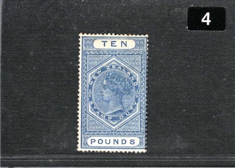 NEW ZEALAND QV Postal Fiscal ScottAR30 £10 Blue High Value (1882) Mint MM BLACK4