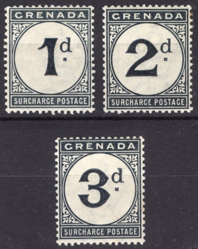 Grenada 1892 1d-3d Post Due SG D1-D3 Scott J1-J3 VLMM/MVLH Cat £450($594)