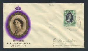 Cayman Islands 1953 QEII Coronation on illustrated First Day Cover.