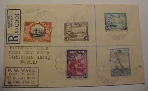 BERMUDA FDC REGISTERED 14 APRIL 1936 TO ENGLAND