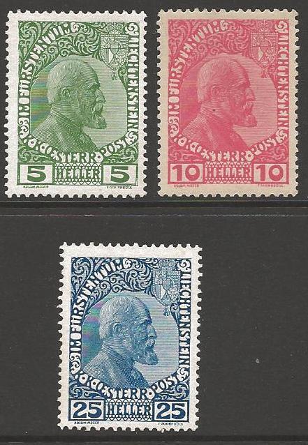 LIECHTENSTEIN SG1/3 1912 SET OF 3 MTD MINT