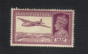 Rare India Scott #161A, 14a King George VI MAIL PLANE ISSUE,Mint-LH,Og