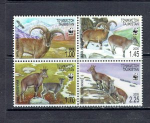 TAJIKISTAN - 2005 VIEWS OF BHARALS - WWF BLOCK OF FOUR - SCOTT 266 - MNH