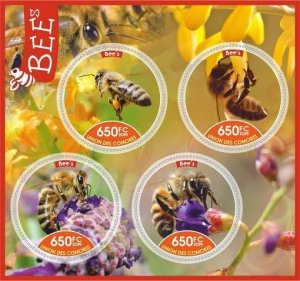 Stamps. Fauna Bees 1+1 sheets perforated 2019 year Comores NEW