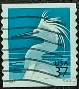 US Scott # 3829A;  used 37c Snowy Egret,2003-04; F/VF;PNC#P33333; off paper