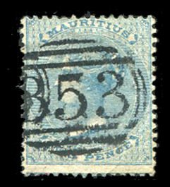 Mauritius #25 (SG 47) Cat£55, 1860 2p blue, used