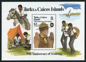 Turks & Caicos 516,MNH. Mi 583 Bl.36. Scouting Year 1982. Horseman. Baden-Powell