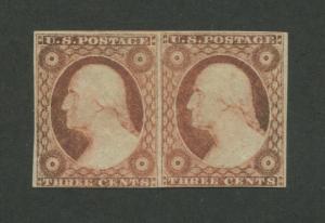 1853 United States Postage Stamp #11A Mint Hinged Original Gum Pair Certified