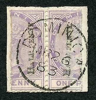 Dominica SG12 HALF PENNY in Black on half a 1d Very Fine Used PAIR Cat 90 pounds