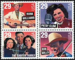 SC#2771-2774 29¢ Country & Western Artists Block of Four (1993) MNH