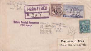 1946, Oneco, FL to Brisbane, Australia, 5c & 7c Prexie, See Remark (11061)