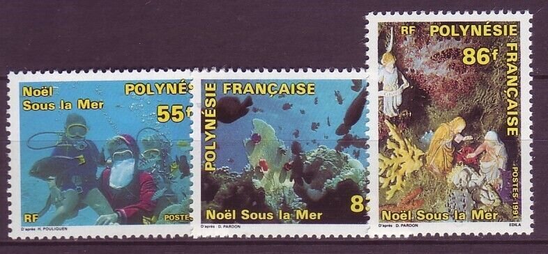 FRENCH POLYNESIA Sc 578-80 NH ISSUE OF 1991 - CHRISTMAS