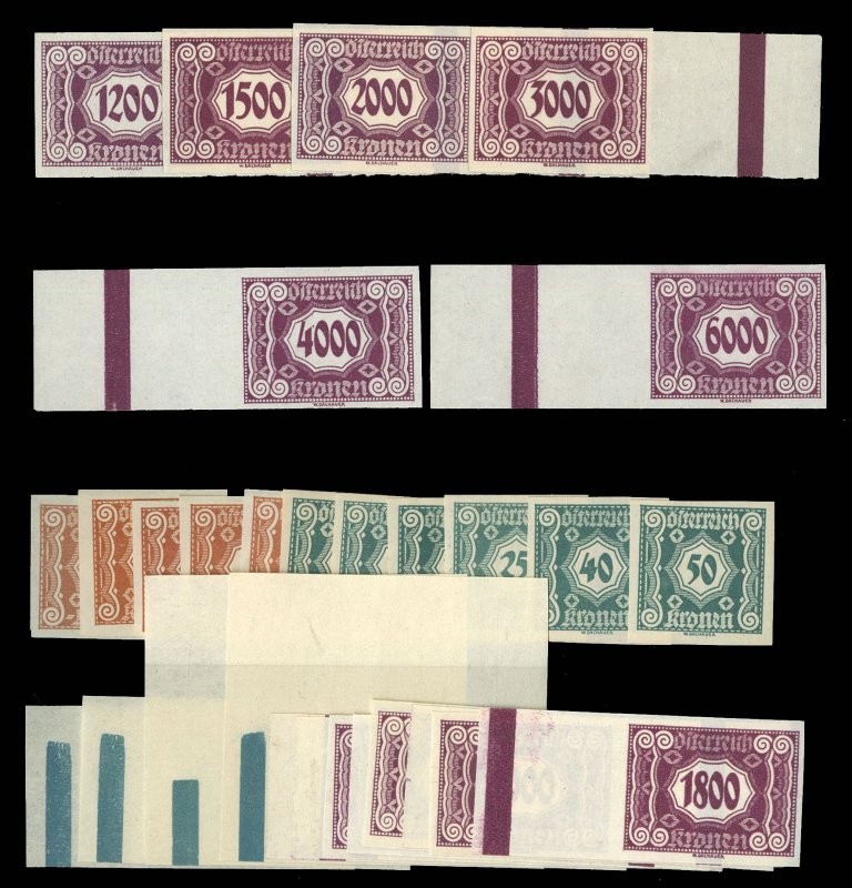 Austria #J103-131 Cat$650, 1922-24 1k-6,000k imperforate singles, most with s...