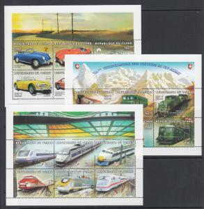 Chad Sc 743A-748 MNH. 1998 Airplanes, Ships & Trains, cplt set of 8 sheets, VF