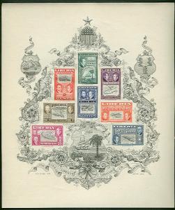 LIBERIA #C69a  Ashmun Souvenir Sheet of 9 NH by Szyk