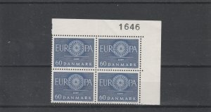 Denmark  Scott#  379  MNH  Plate Block of 4  (1960 Europa)