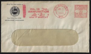 US 1943 OIL IS AMMUNITION USE IT WISELY STANDARD OIL CO INDIANA MILWAUKEE WI MET