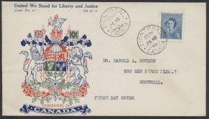 1948 #276 Royal Wedding FDC Gordon Coat of Arms Cachet Montreal CDS