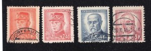 Czechoslovakia 1945-47 1k, 2.40k, 3k & 4k values, Scott 294A, 296-297, 297A used