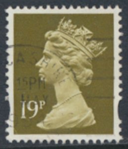 GB Machin 19p SG Y1682 1 yellow band SC#  MH208 Used see scans & details