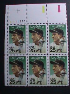 ​UNITED STATES-1989--SC#2417-LOU GEHRIG-AMERICAN SPORT-MNH IMPRINT PLATE BLOCK